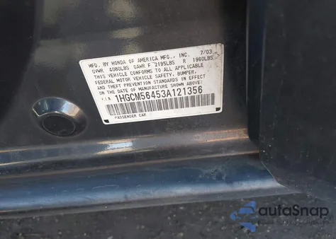 2003 Honda Accord 2.4 Lx z USA, uszkodzony, nr VIN 1HGCM56453A121356